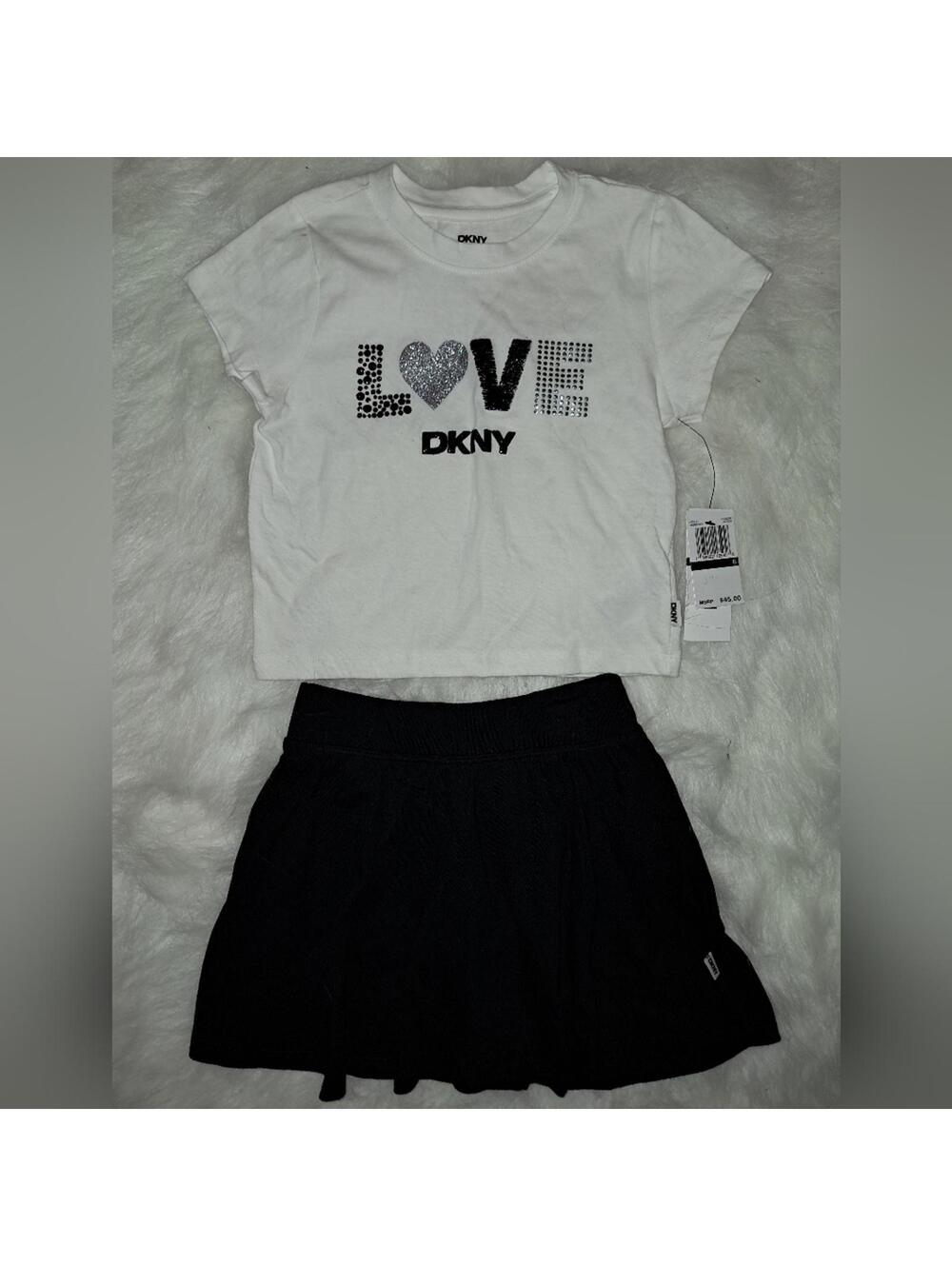 DKNY White and Black Love T-Shirt and Skirt Set